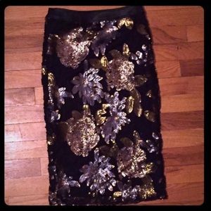 J.O.A. Sequin and leather skirt